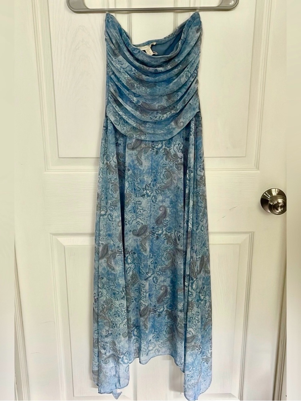 See You Monday Blue Paisley Strapless Maxi Dress